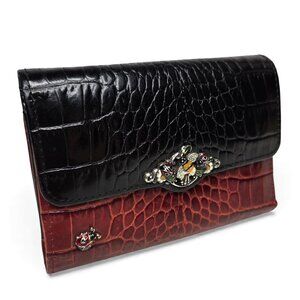 Brighton Ladybug Croc Embossed Leather Two Tone Bifold Wallet